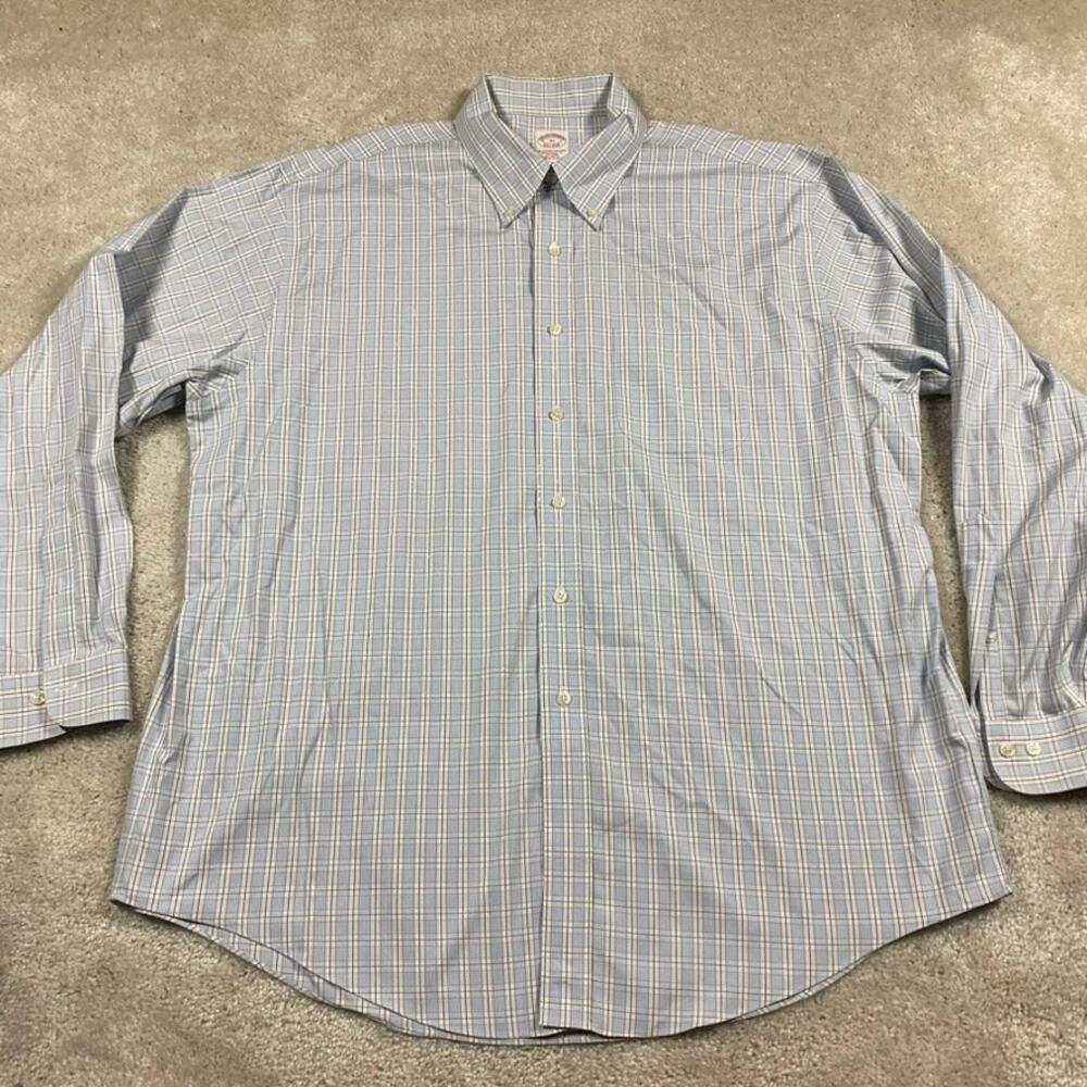 Brooks Brothers Shirt Mens XL Blue Check Non Iron Button Down Formal Cotton